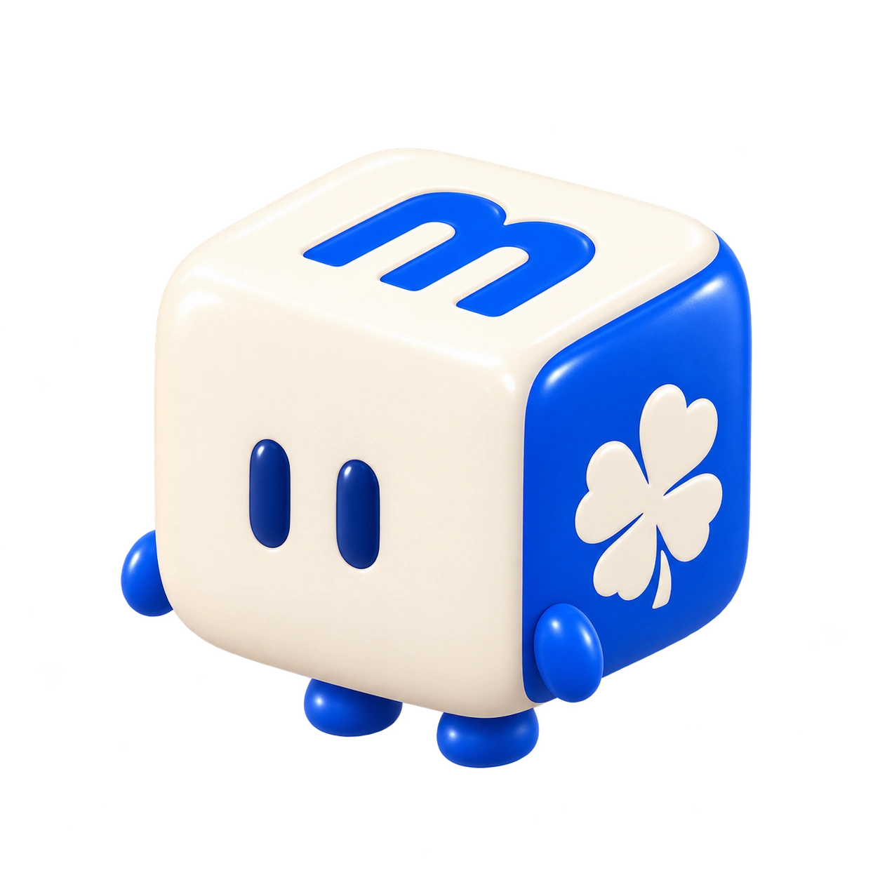 Moira's mouthless cube mascot
